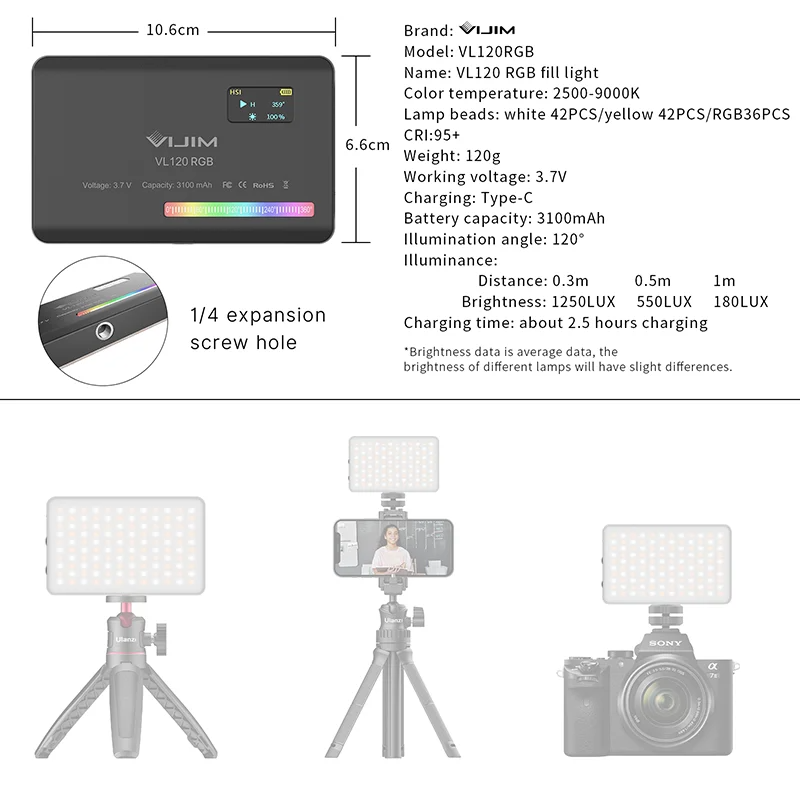 2026 New120 RGB Pocket Fill Li - Photography Mobile Lighting recension och pris