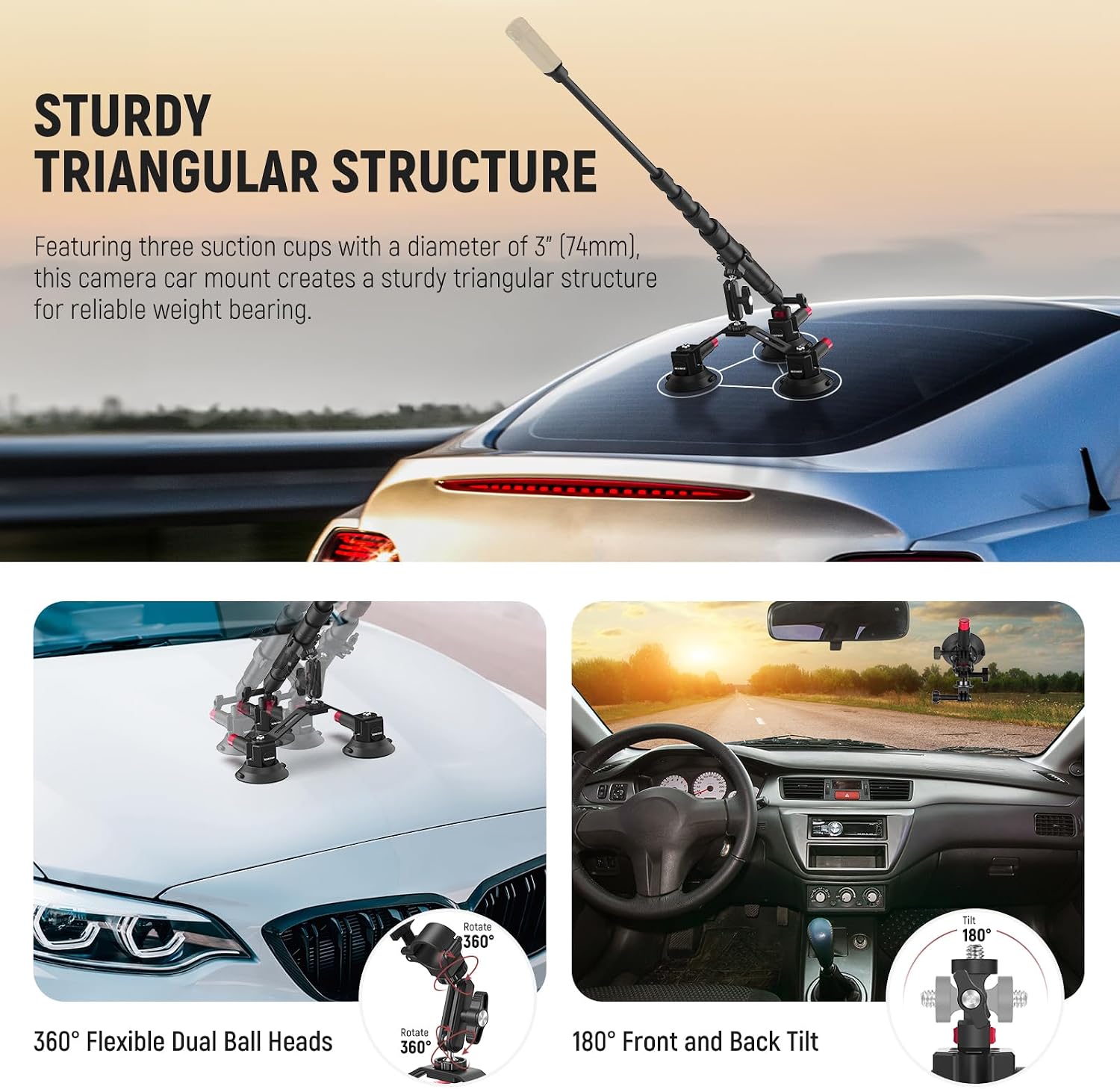 NEEWER Triple Suction Cup Car  - Insta360 Camera X4 recension och pris
